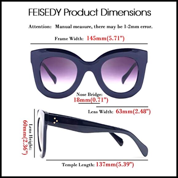 Retro Oversized Square Horn Sunglasses Semi Cat Eye Butterfly Glass Bold Frame main image 6